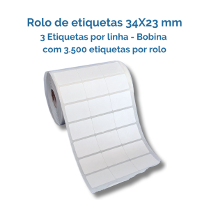 Bobina Rolo de Etiquetas  Termica 34x23x3col  - para Etiquetadora Termica